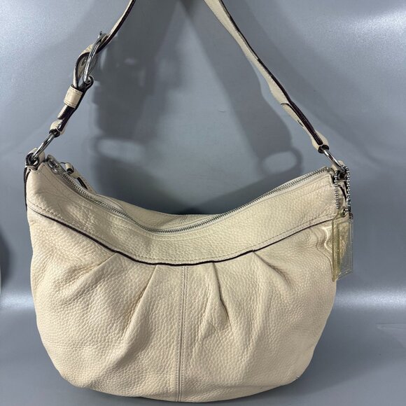 Coach F13731 Soho Pleated Ivory Pebbled Leather Hobo Shoulder Bag - Picture 1 of 13